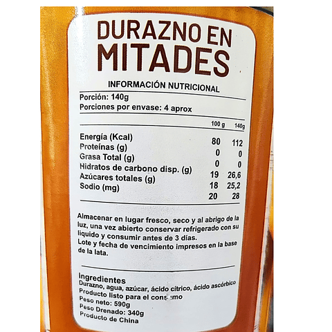 Durazno en Mitades (590gr)	