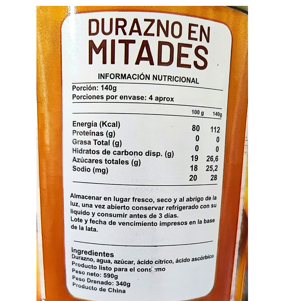 Durazno en Mitades (590gr)	 2