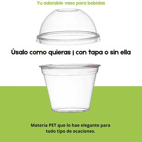 Vaso Pet con Tapa Domo Con Hoyo 265ml - 9oz (50 unidades)