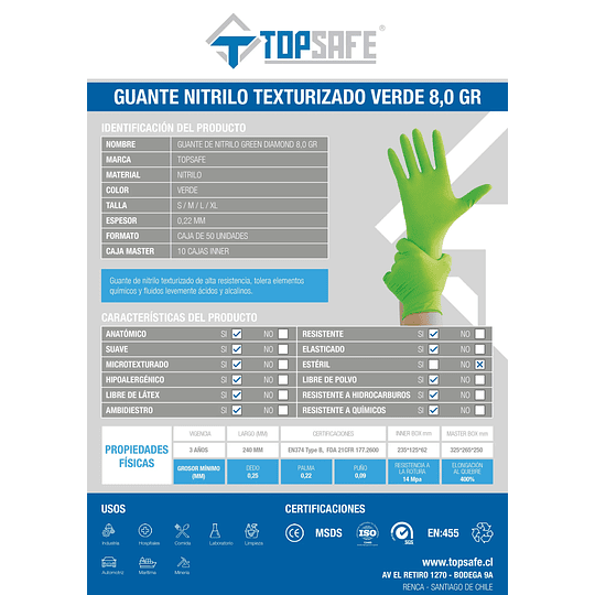 Guante de Nitrilo Verde 8g (50 unidades)