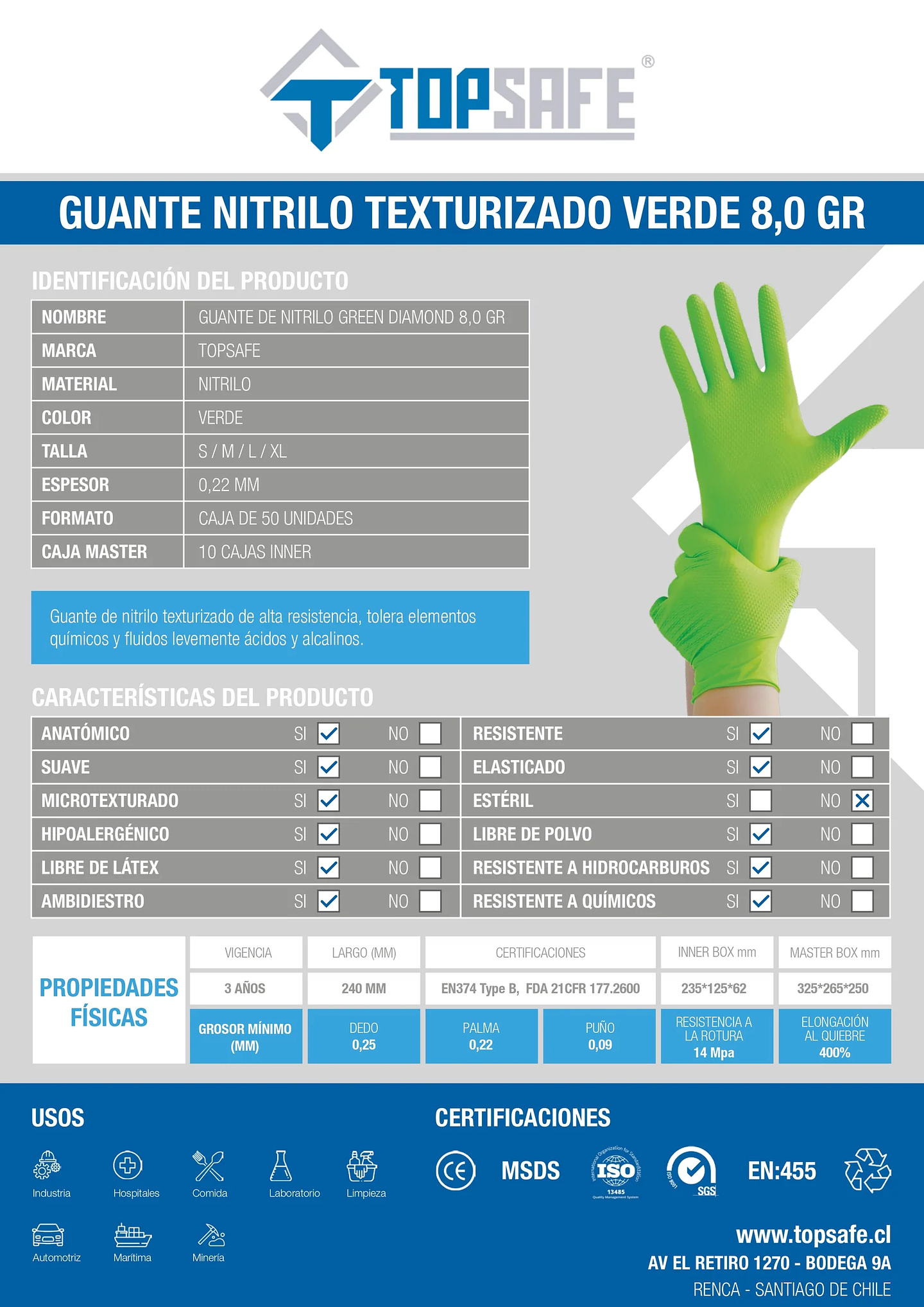 Guante de Nitrilo Verde Texturizado 8g (50 unidades) 2