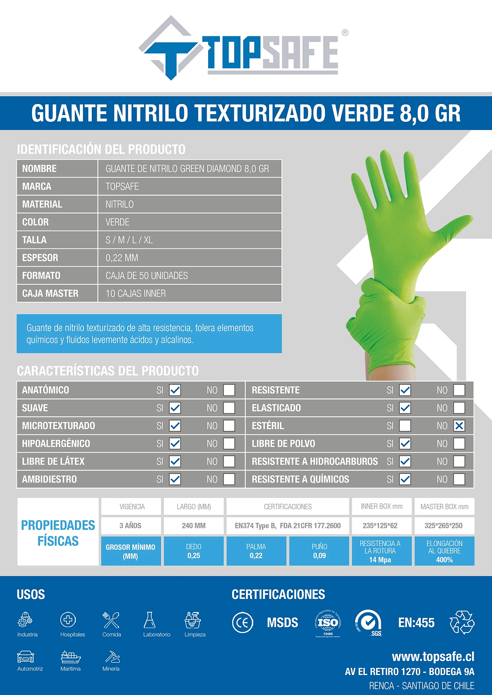 Guante de Nitrilo Verde Texturizado 8g (50 unidades) 2