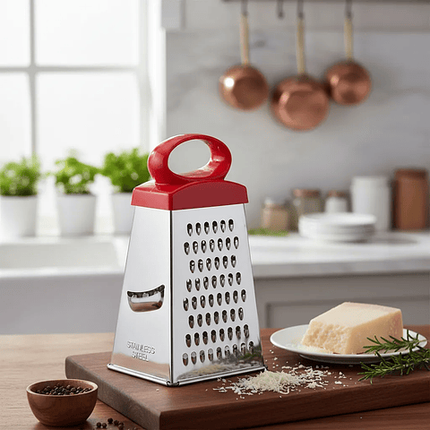 Rallador De Quesos, Frutas, Verduras 4 Caras Inoxidable Plateado