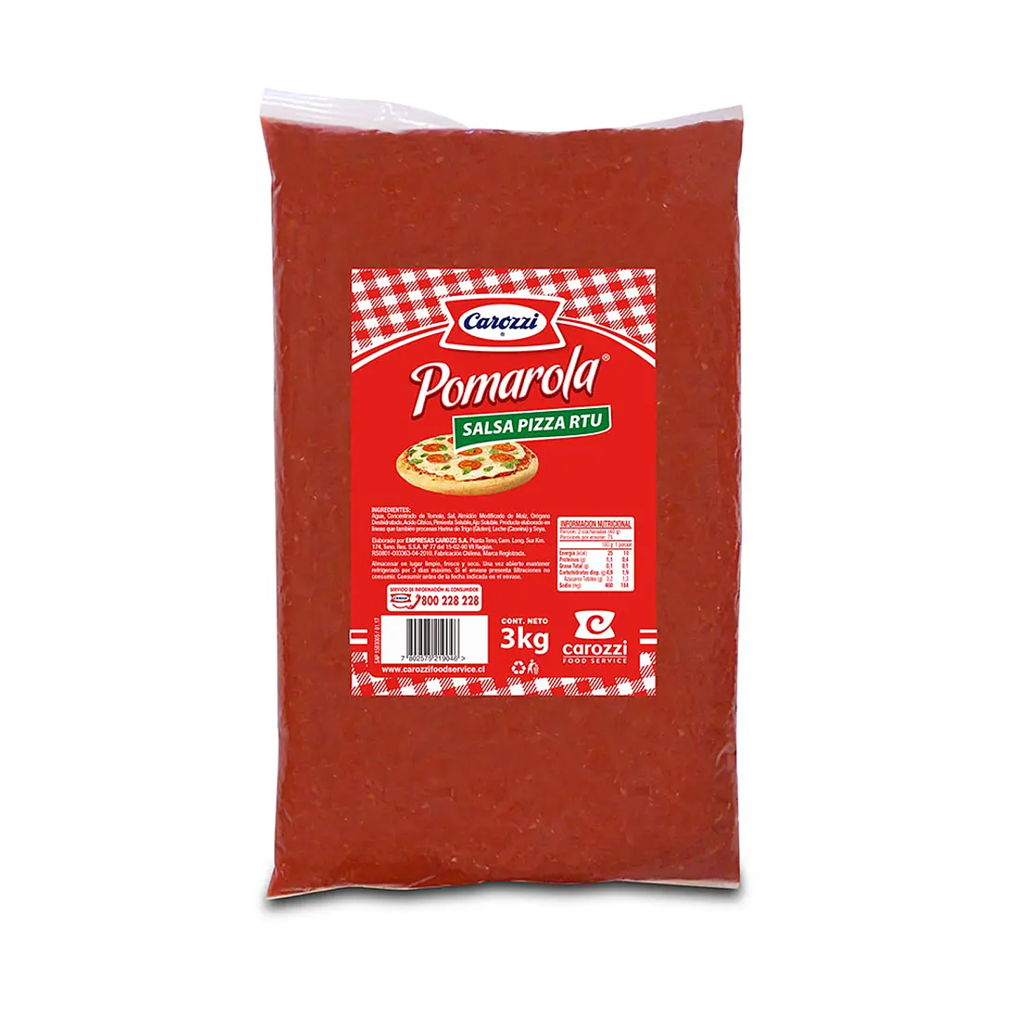 Carozzi Pomarola Salsa Pizza Rtu Lista Para Usar Bolsa 3kg 1
