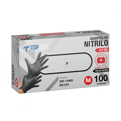 Guante de Nitrilo Negro Talla M (100 unidades)