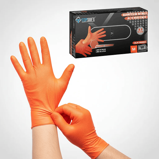 Guante de Nitrilo Naranja Texturizado 8g (50 unidades)