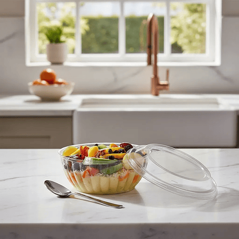 Bowl Contenedor Doble Uso Transparente 32oz Con Tapa - 50 unidades
