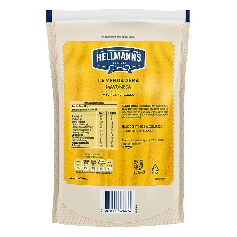 Mayonesa Hellmanns Bolsa 630gr 2