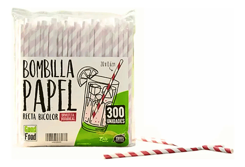 Bombillas Bicolor De Papel Envueltas 20x0,6cm X 300 Unidades