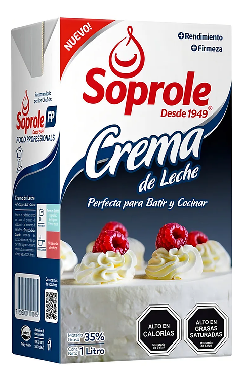 Crema De Leche Soprole 1l Para Batir Y Cocinar 35% Mg