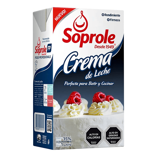 Crema De Leche Soprole 1l Para Batir Y Cocinar 35% Mg