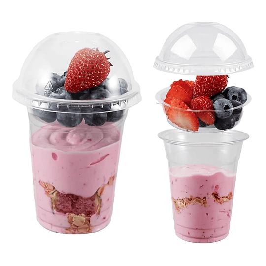 Vaso Pet 12oz Tapa Domo Sin Hoyo + Pocillo Inserto - 50uni