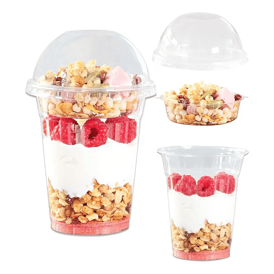 Vaso Pet 12oz Tapa Domo Sin Hoyo + Pocillo Inserto - 50uni