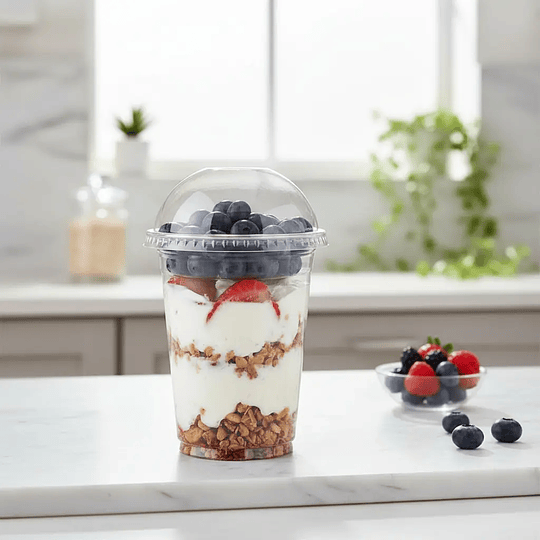 Vaso Pet 12oz Tapa Domo Sin Hoyo + Pocillo Inserto - 50uni