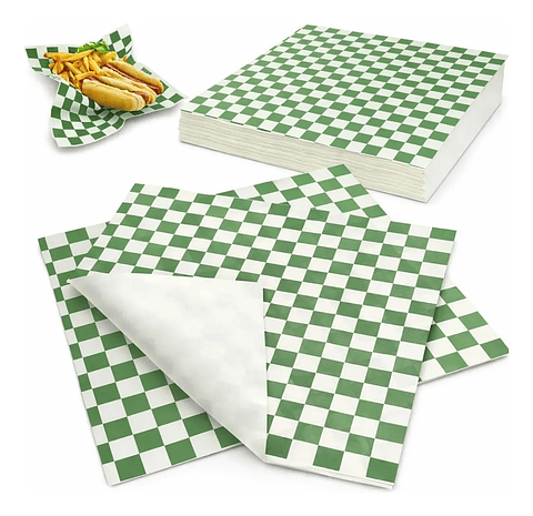 Papel Antigrasa Cuadros Verdes 33x33cm (100hjs) Insumitus®