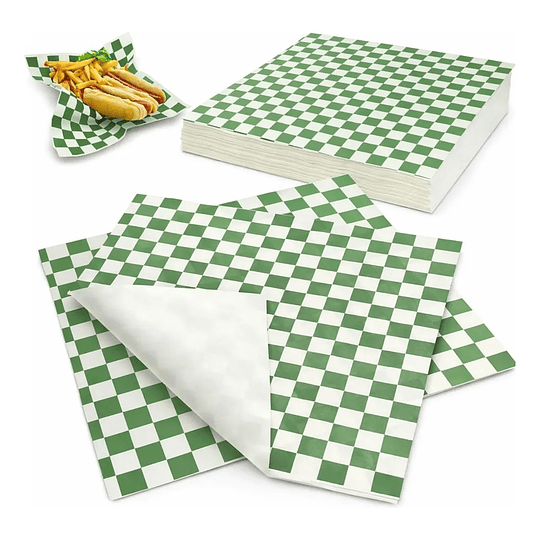 Papel Antigrasa Cuadros Verdes 33x33cm (100hjs) Insumitus®