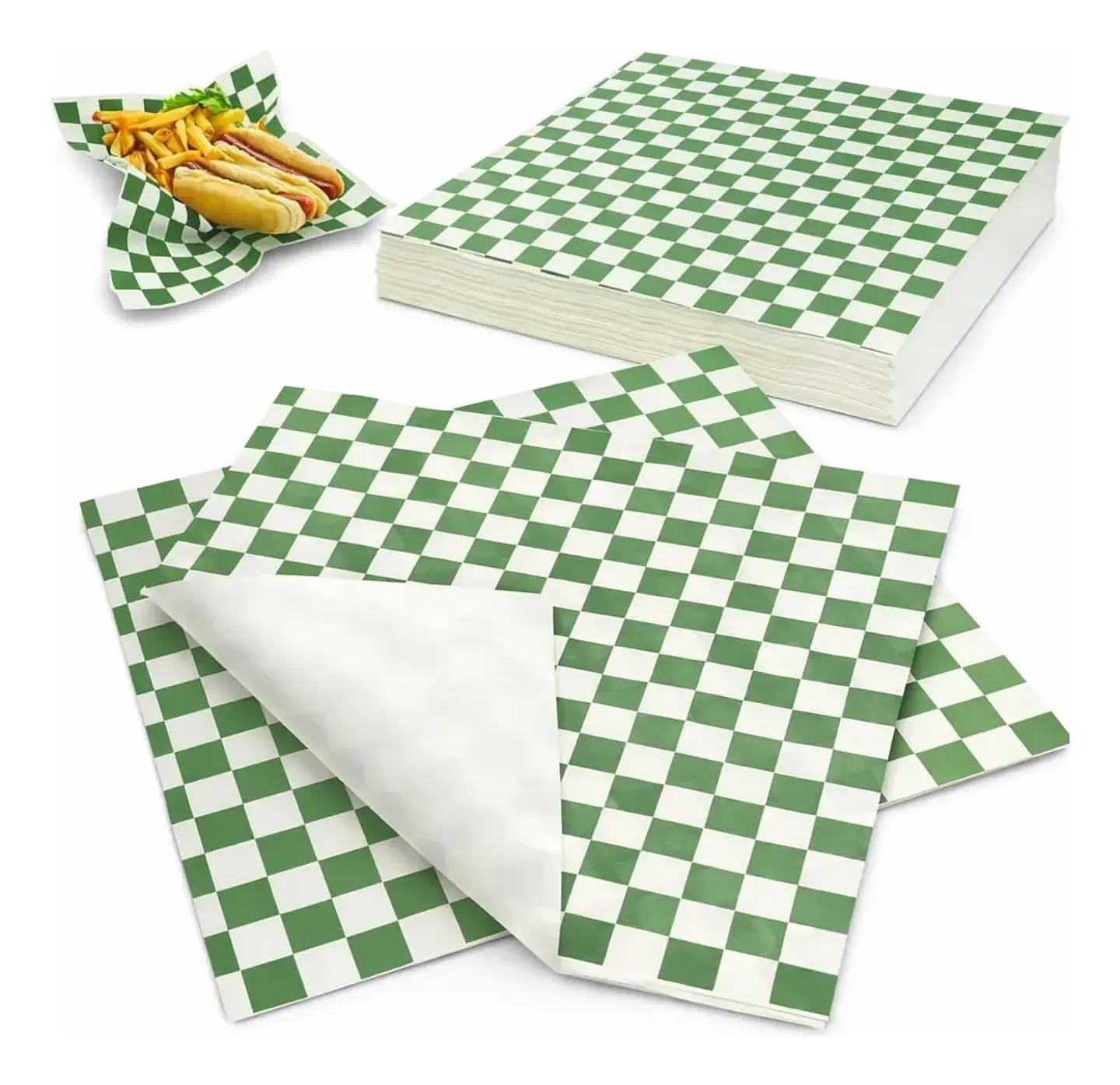 Papel Antigrasa Cuadros Verdes 33x33cm (100hjs) Insumitus® 1