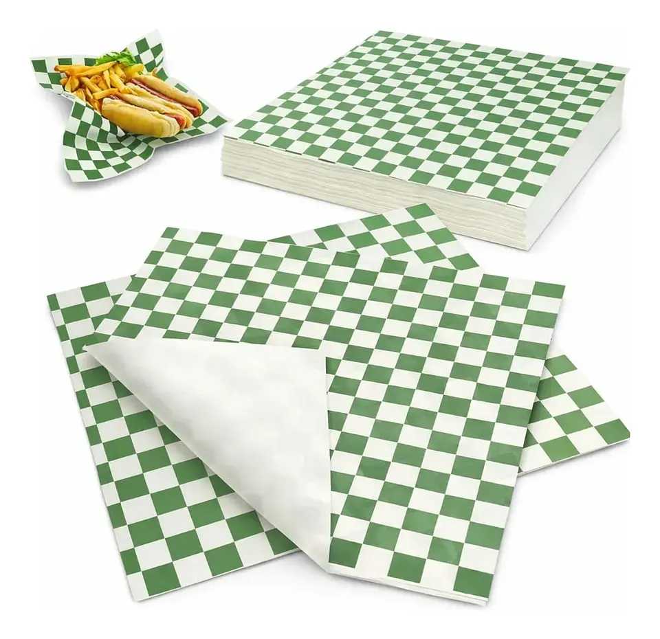 Papel Antigrasa Cuadros Verdes 33x33cm (100hjs) Insumitus® 1