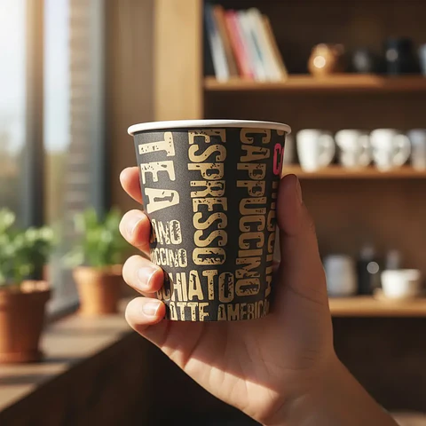 Vaso Negro Polipapel 8oz Diseño (240ml) (50 unidades) 