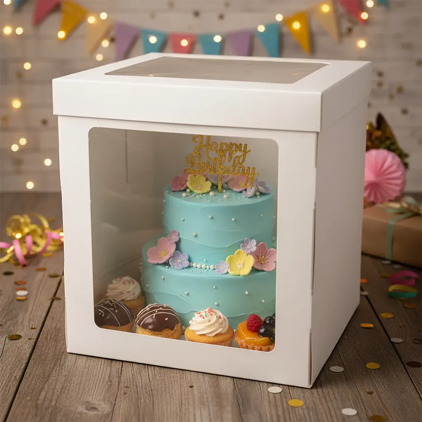 Caja Blanca Con Ventana Para Tortas 30x30x35cm 2