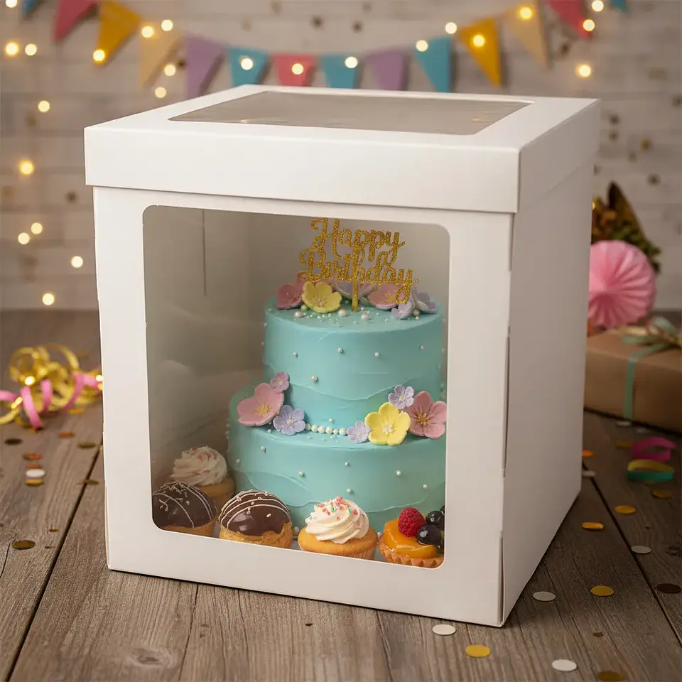 Caja Blanca Con Ventana Para Tortas 30x30x35cm 2