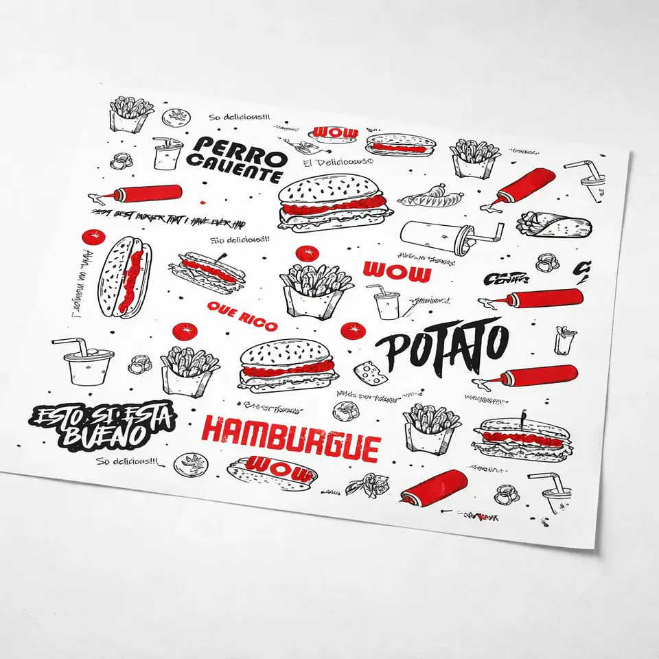 Papel Antigrasa Insumitus® Street Food Rojo 30x40cm - 100un 6