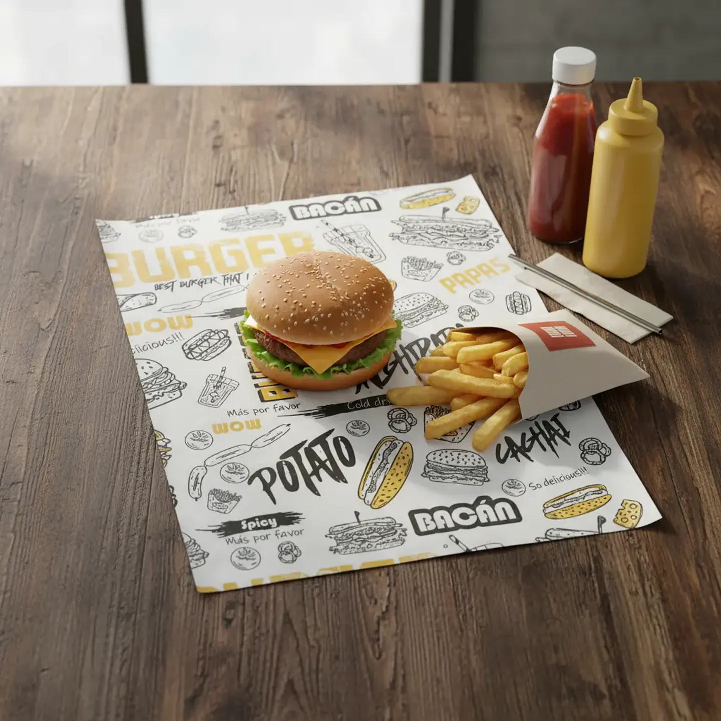 Papel Antigrasa Burger Street Amarillo 30x40cm - 100un 6
