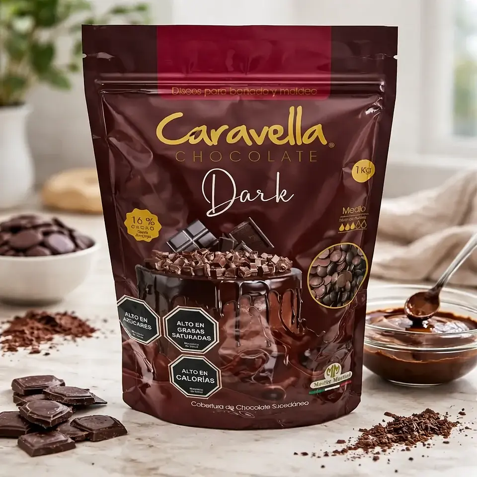 Cobertura Discos Caravella Dark 16% Chocolate Bolsa 1kg 2