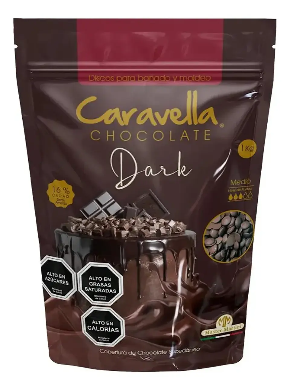 Cobertura Discos Caravella Dark 16% Chocolate Bolsa 1kg 1