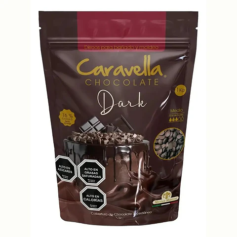 Cobertura Discos Caravella Dark 16% Chocolate Bolsa 1kg