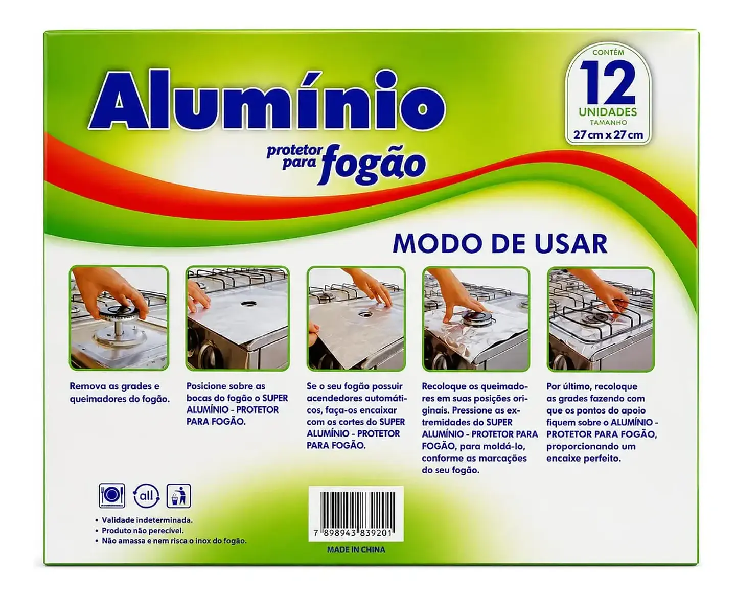 Pack 12 Unidades Papel Aluminio Protector De Cocina 27x27cm 7