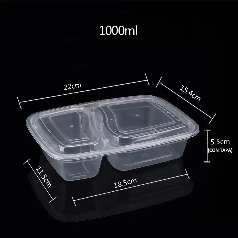 Contenedor Plastico Microondeable para Colaciones Con 2 Divisiones - 50 unidades 4