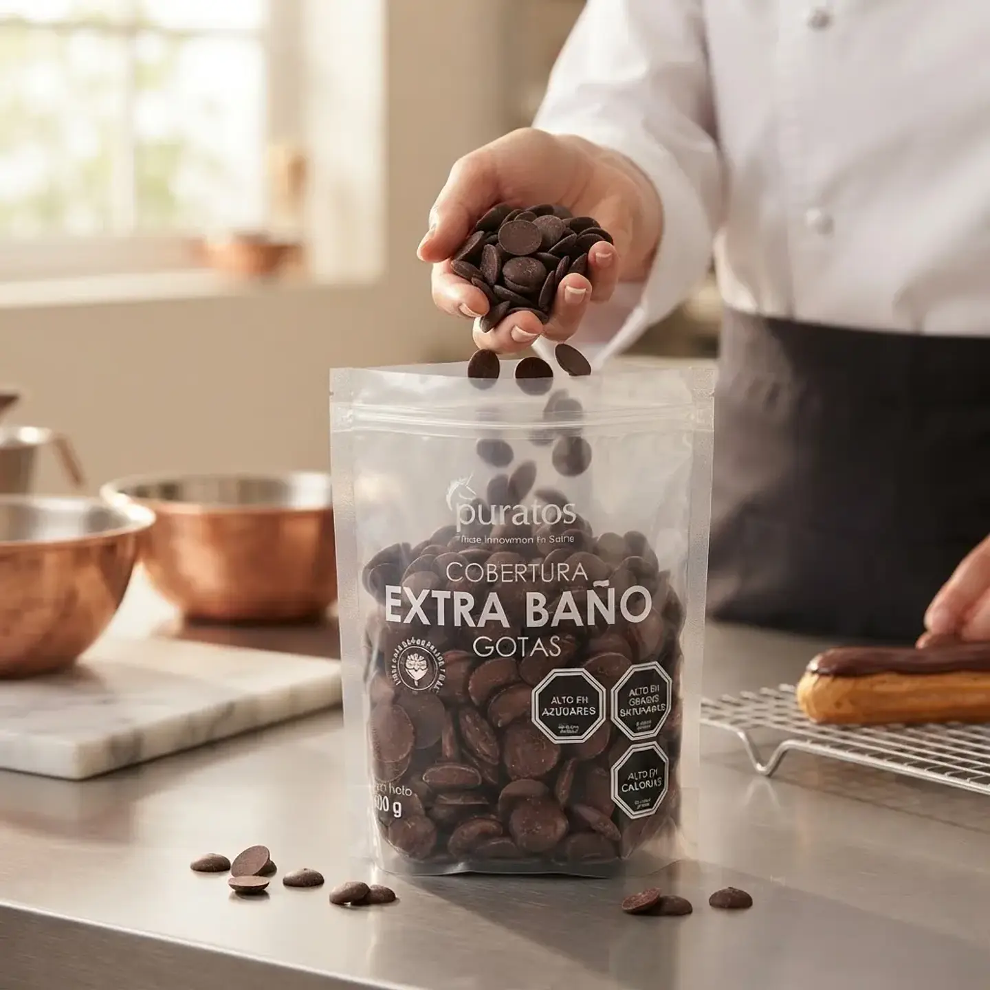 Cobertura Chocolate Extra Baño Puratos En Gotas Bolsa 500gr 2
