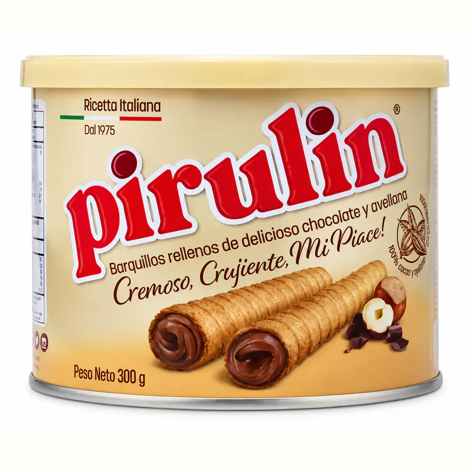 Pirulin Barquillos Rellenos ¡Receta Italiana! Lata 300gr  1