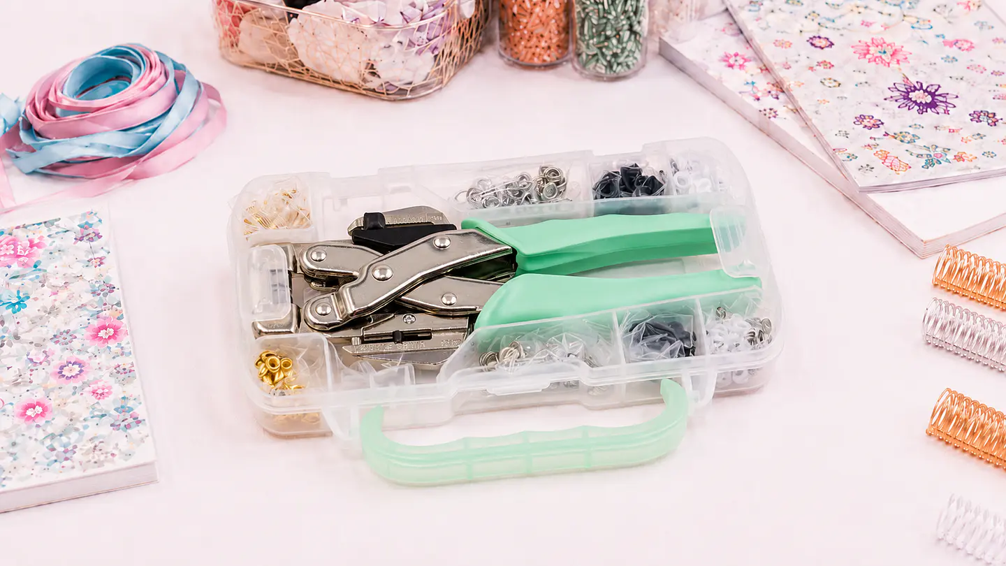 Set Ojetilladora Manual con Ojetillos para Encuadernación y Manualidades 1
