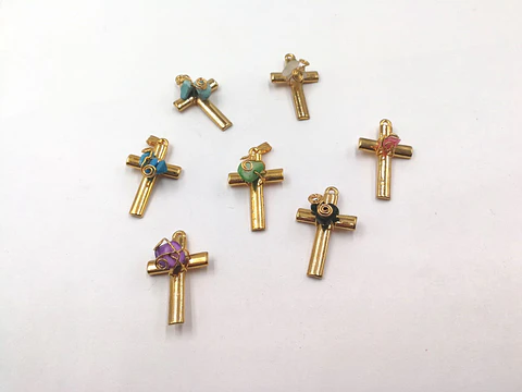 DIJE CRUZ PIEDRA PICADA BAÑO DE ORO