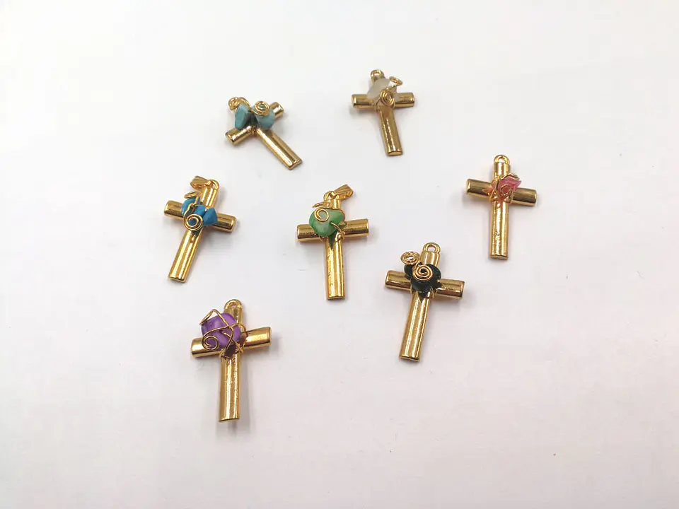 DIJE CRUZ PIEDRA PICADA BAÑO DE ORO 1