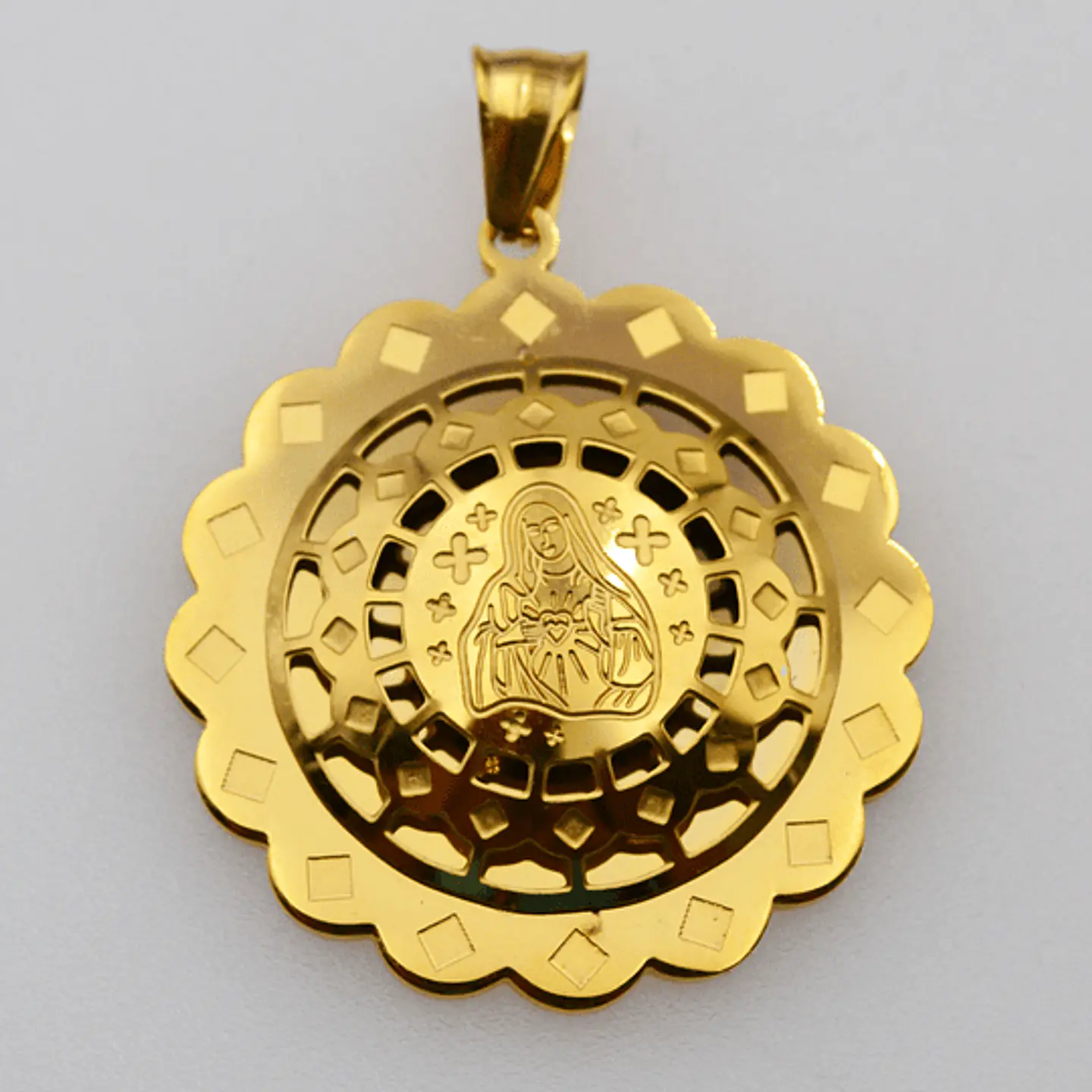 MEDALLA VIRGEN ACERO DORADO 1