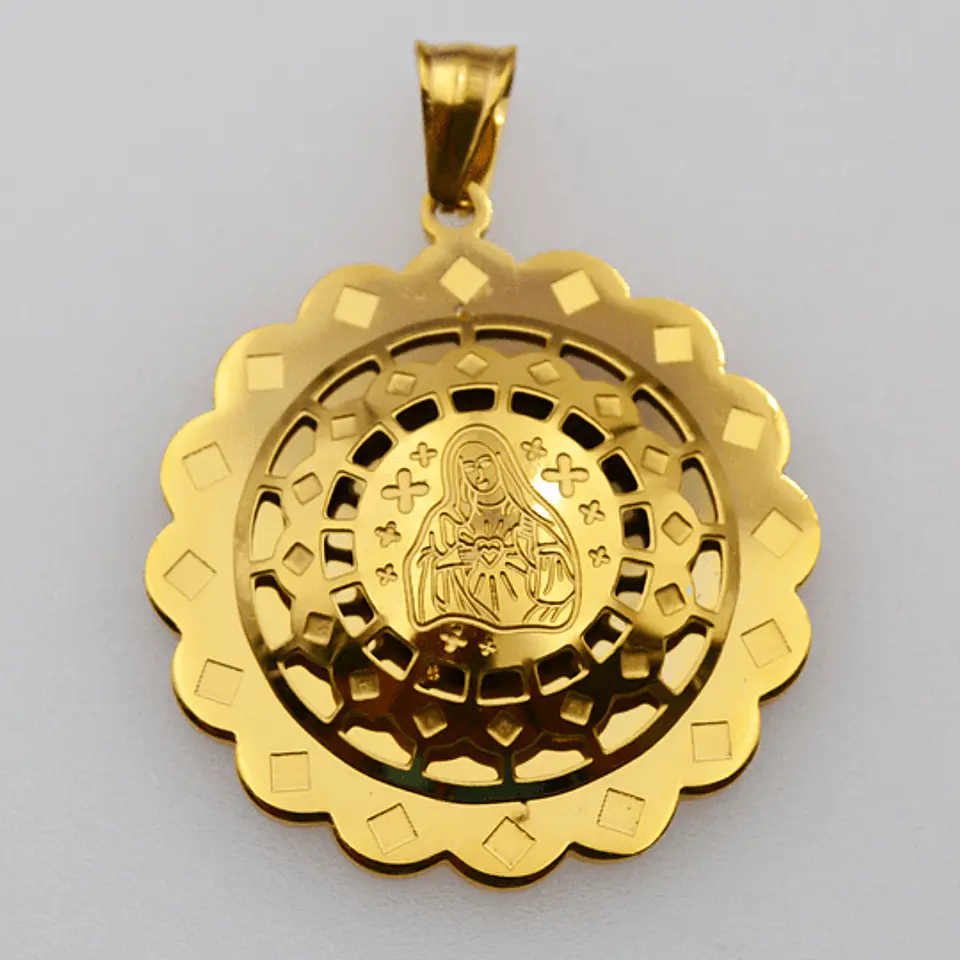 MEDALLA VIRGEN ACERO DORADO 1