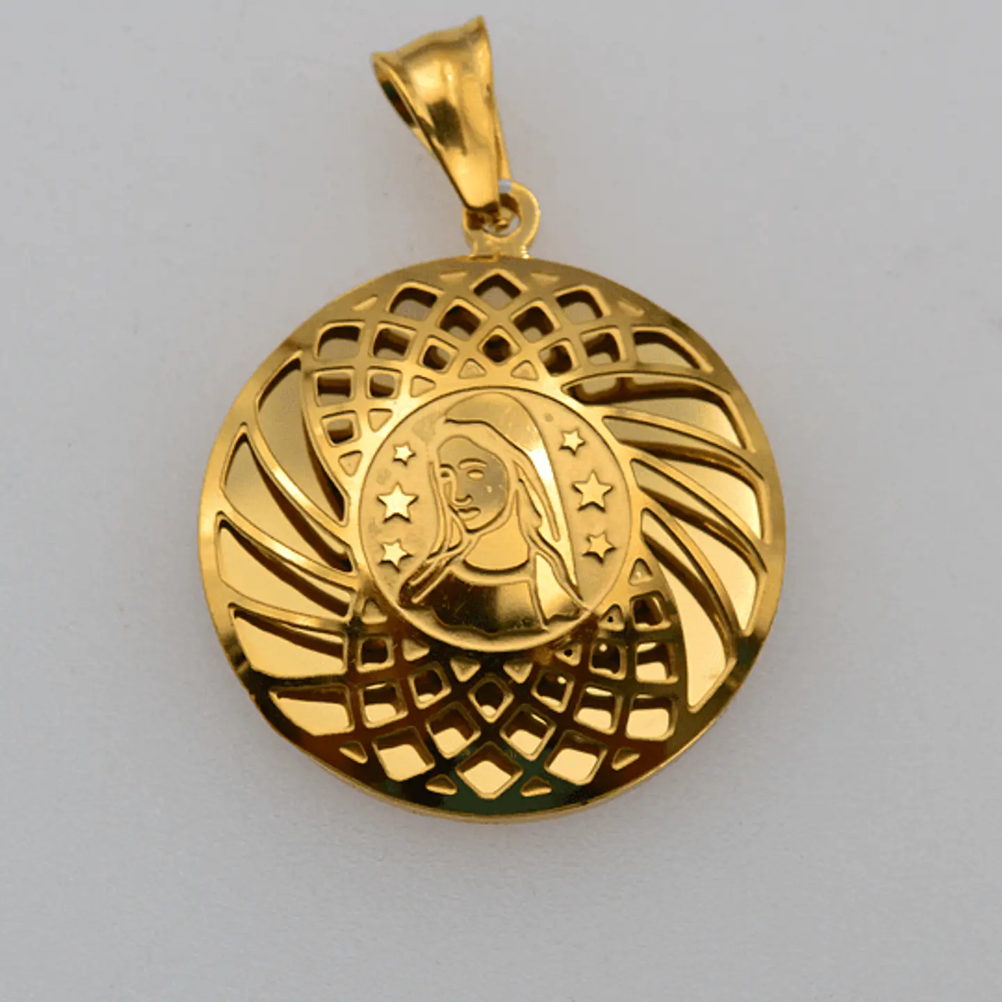 MEDALLA VIRGEN ACERO DORADO 3