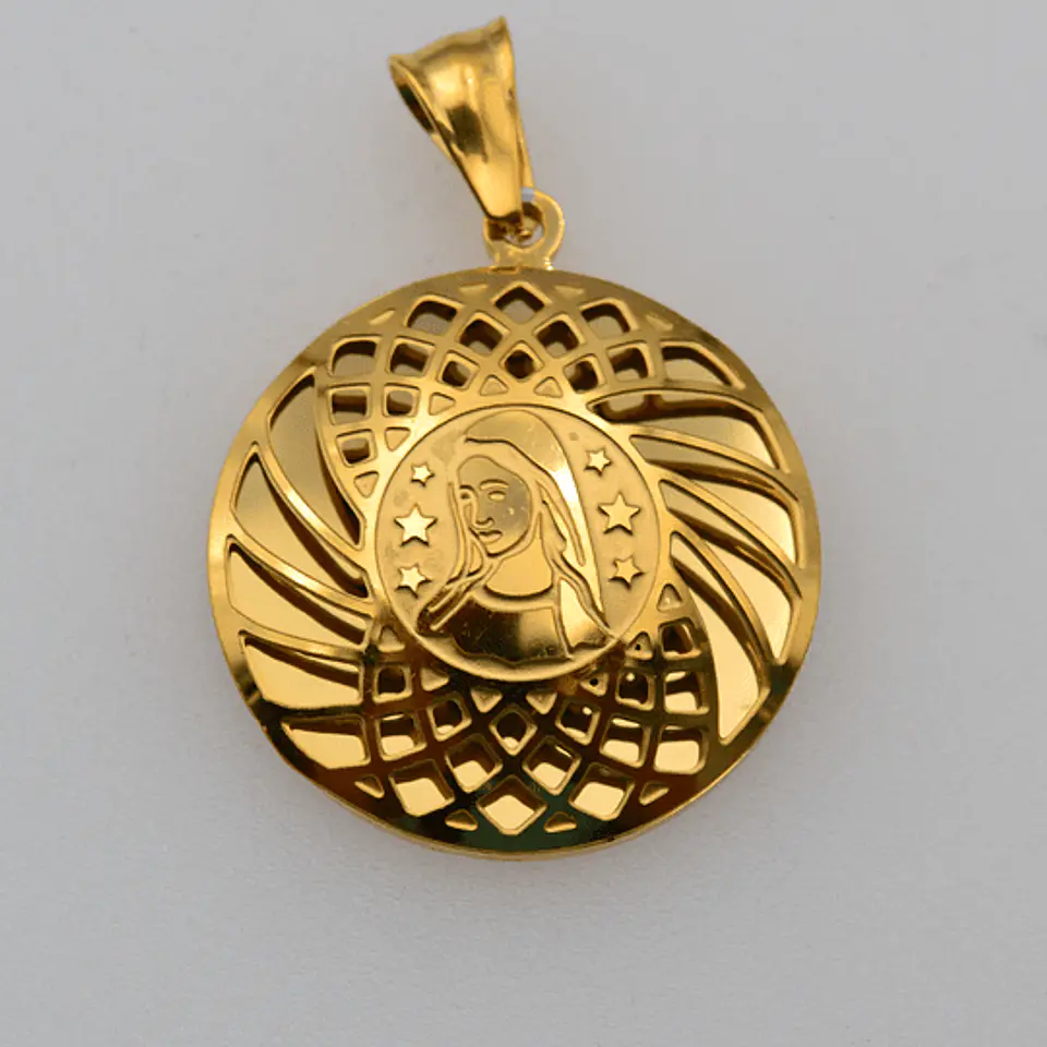 MEDALLA VIRGEN ACERO DORADO 3