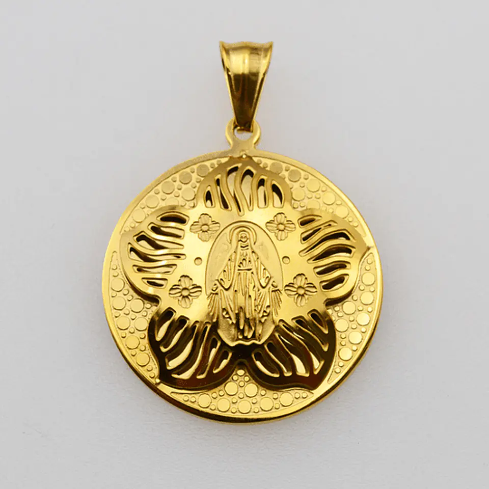 MEDALLA VIRGEN ACERO DORADO 4