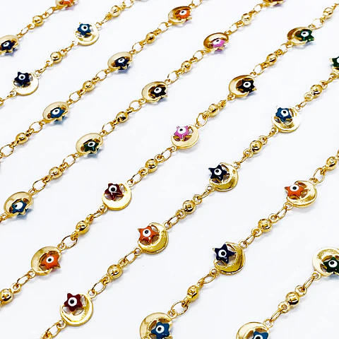 CADENA LUNA Y ESTRELLA BAÑO DE ORO MK-351-MT