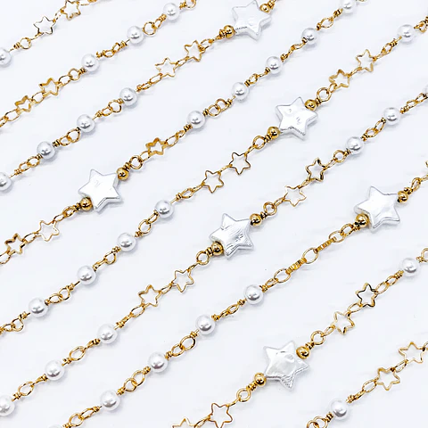 CADENA ESTRELLAS PERLADAS BAÑO DE ORO MK-370-MT