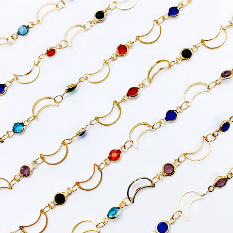 CADENA LUNA Y CRISTALES EN BAÑO DE ORO MK-374-MT