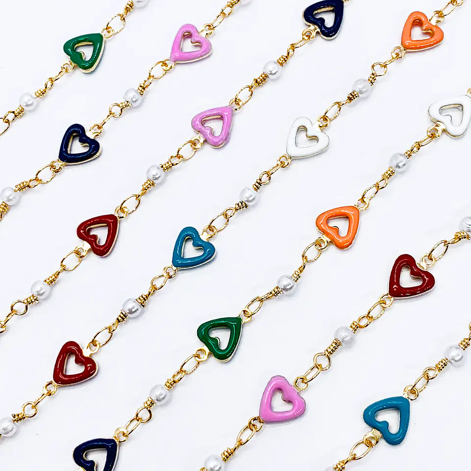 CADENA CORAZONES RESINA BAÑO DE ORO MK-377-MT 1