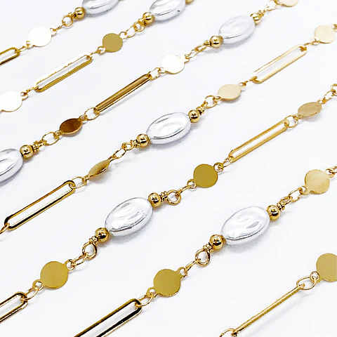 CADENA PERLA CON LENTEJUELA EN BAÑO DE ORO MK-384-MT