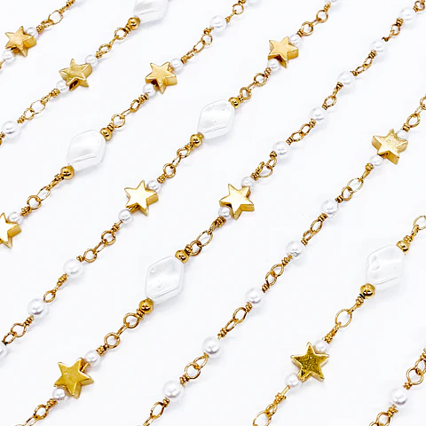 CADENA ESTRELLA PERLA EN BAÑO DE ORO MK-331-MT