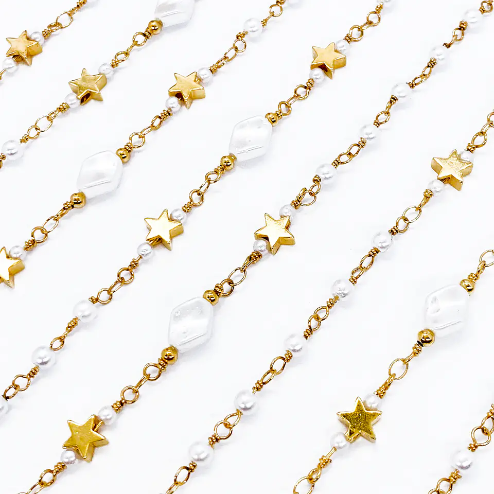 CADENA ESTRELLA PERLA EN BAÑO DE ORO MK-331-MT 1