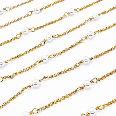 CADENA PERLA PLÁSTICA BAÑO DE ORO MK-366-MT